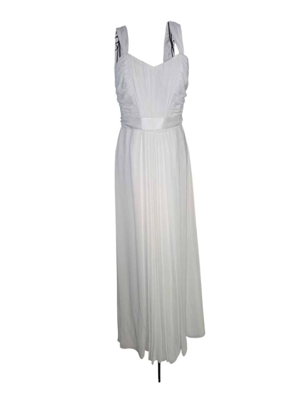 Wtoo White Pleated V-Neck Wedding Gown with Wide Straps